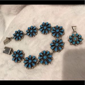 Silver turquoise bracelet & matching pendent